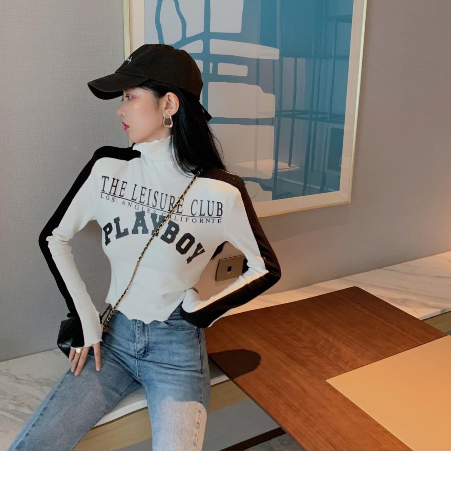 양면 De 플러시 원단 터틀넥 기본 셔츠 인사이드 가져 가라. Chic 맨위 상세 이미지 2