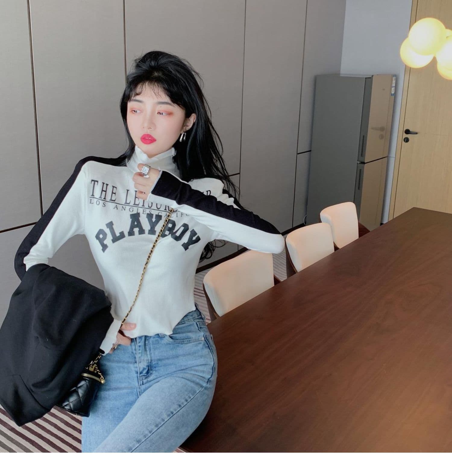 양면 De 플러시 원단 터틀넥 기본 셔츠 인사이드 가져 가라. Chic 맨위 상세 이미지 6