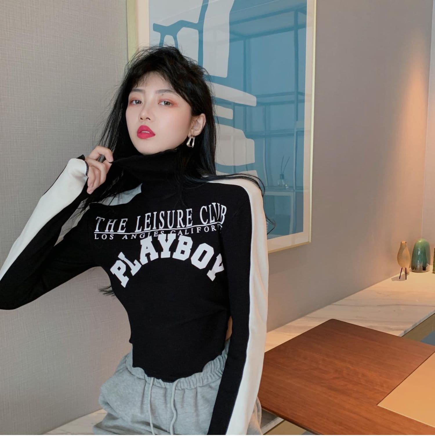 양면 De 플러시 원단 터틀넥 기본 셔츠 인사이드 가져 가라. Chic 맨위 상세 이미지 10