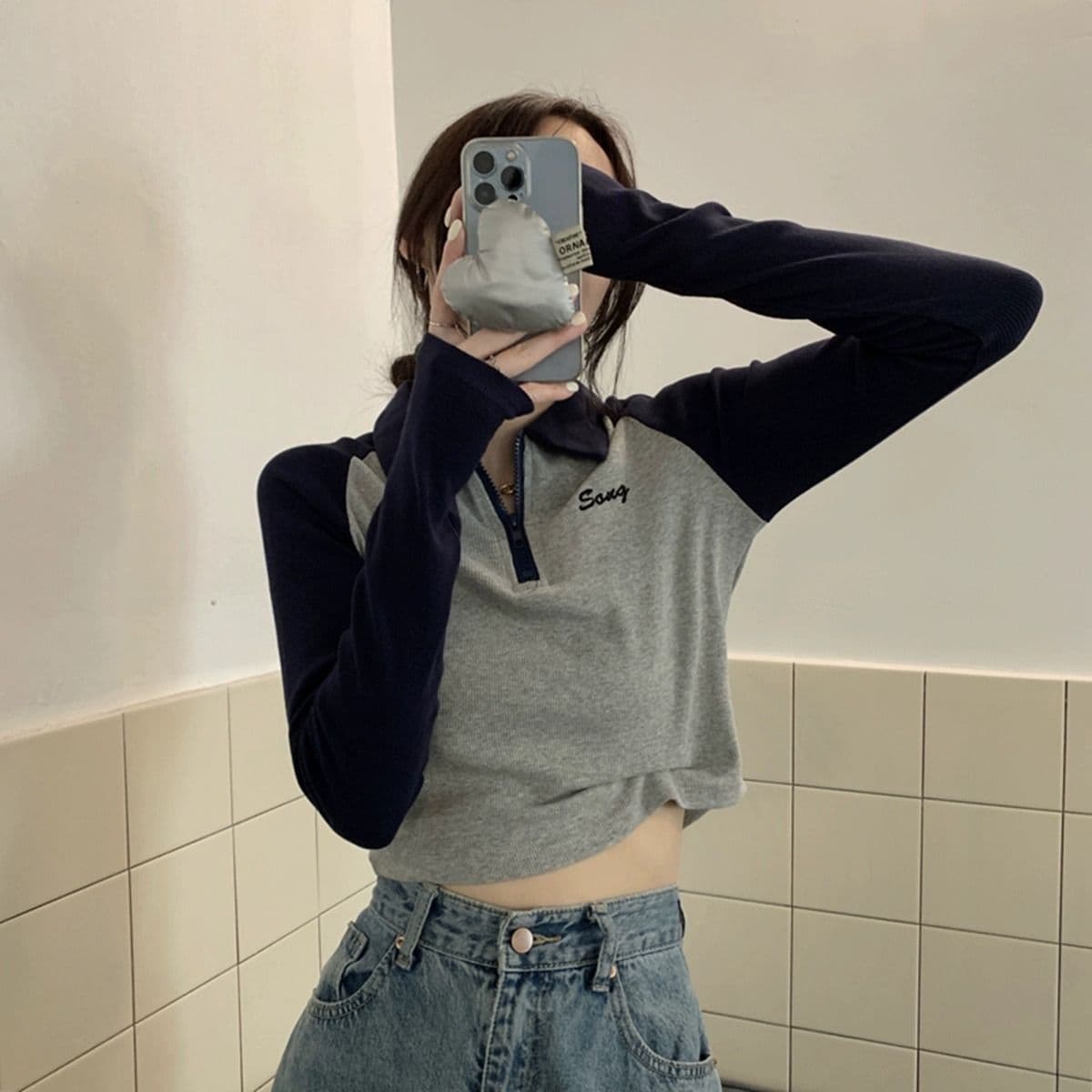 순면 210 그램 92 면 8 암모니아 Lun 아메리칸 배색 POLO 칼라 긴팔 상세 이미지 10