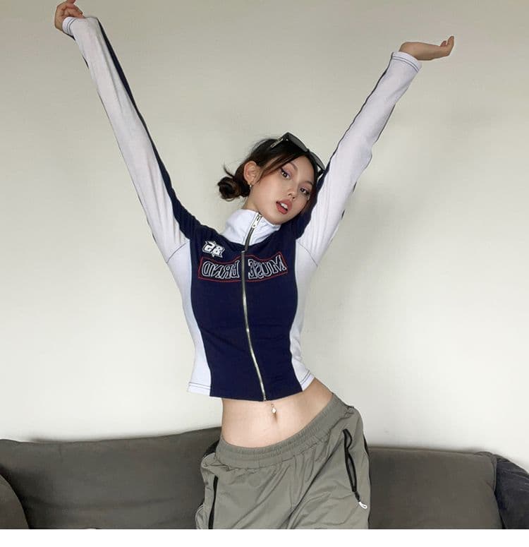 리브 배색 지퍼 여성 코트 몸매 가꾸기 슬림해 보이는 다용도 짧은 맨위 상세 이미지 7