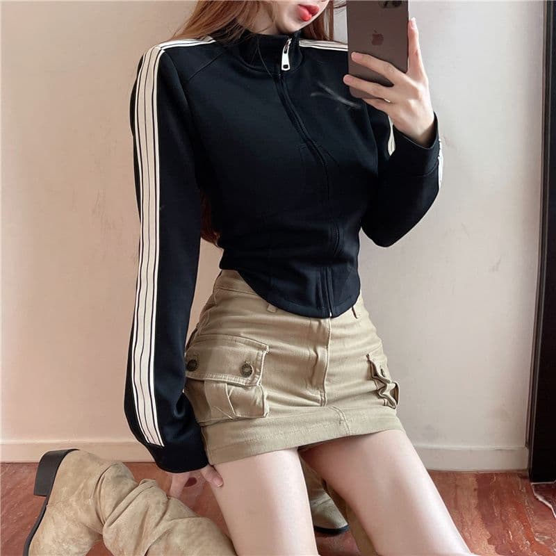 사선 무늬 물고기 규모 당겨 프레임 3개 바 재킷 여성 짧은 디자인 센스 맨위 이미지 2