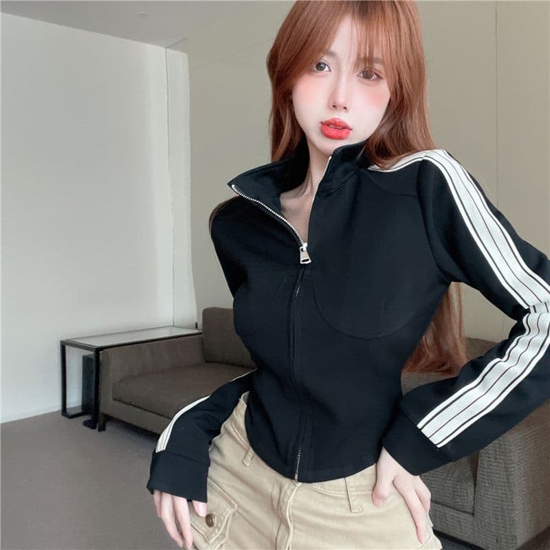 사선 무늬 물고기 규모 당겨 프레임 3개 바 재킷 여성 짧은 디자인 센스 맨위 상세 이미지 11