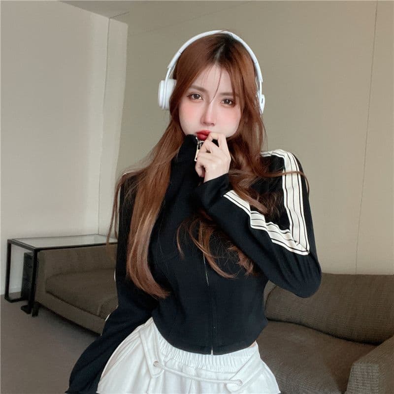 사선 무늬 물고기 규모 당겨 프레임 3개 바 재킷 여성 짧은 디자인 센스 맨위 상세 이미지 14