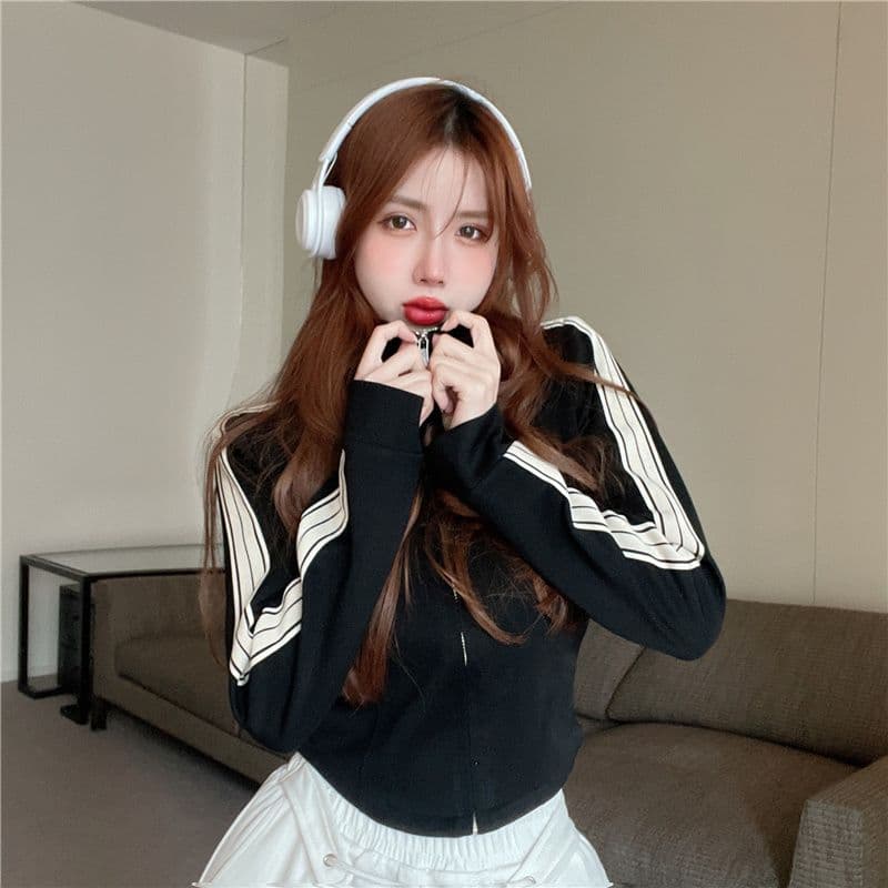 사선 무늬 물고기 규모 당겨 프레임 3개 바 재킷 여성 짧은 디자인 센스 맨위 상세 이미지 15