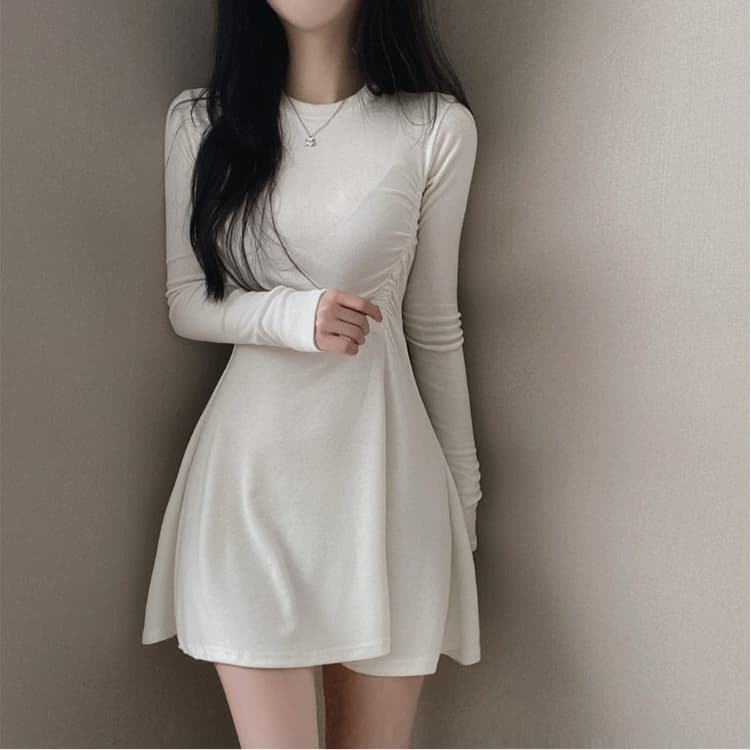 실사 빅 사이즈 지방 mm 다용도 디자인 센스 순수한 욕망 허리 수축 슬림해 보이는 프릴 긴팔 드레스 상세 이미지 4