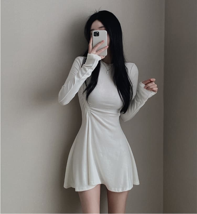 실사 빅 사이즈 지방 mm 다용도 디자인 센스 순수한 욕망 허리 수축 슬림해 보이는 프릴 긴팔 드레스 상세 이미지 7