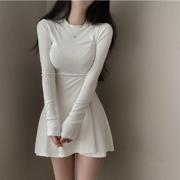 실사 빅 사이즈 지방 mm 다용도 디자인 센스 순수한 욕망 허리 수축 슬림해 보이는 프릴 긴팔 드레스 상세 이미지 8