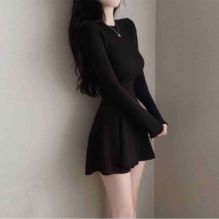 실사 빅 사이즈 지방 mm 다용도 디자인 센스 순수한 욕망 허리 수축 슬림해 보이는 프릴 긴팔 드레스 상세 이미지 13