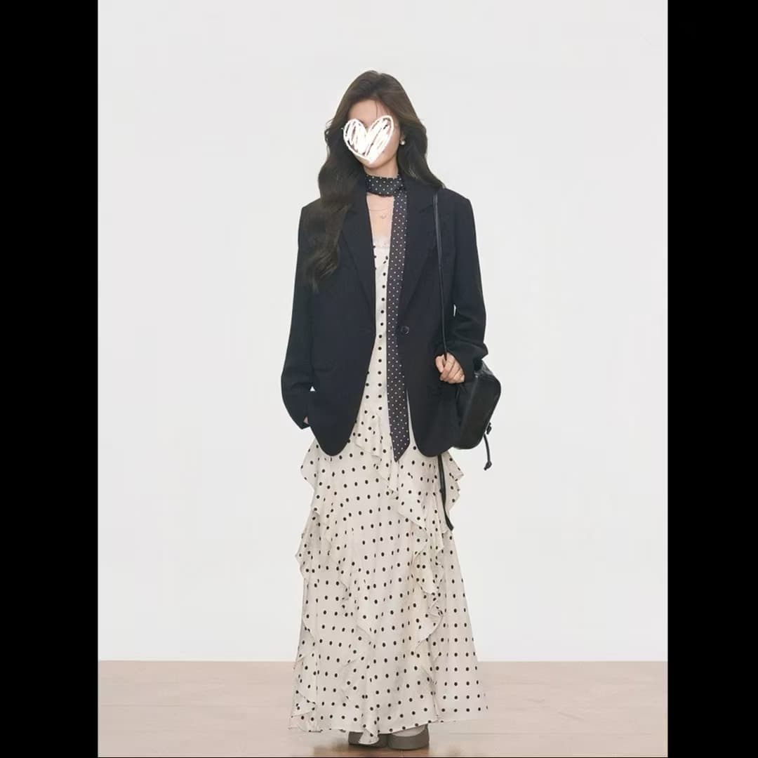 봄 새로운 한 부서 고급 센스 천 금빛 바람 도트 무늬 드레스 슬립 드레스 이미지 4