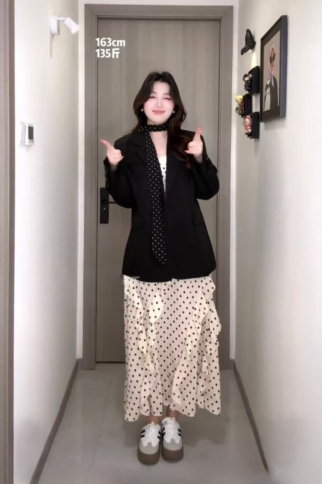 봄 새로운 한 부서 고급 센스 천 금빛 바람 도트 무늬 드레스 슬립 드레스 이미지 3