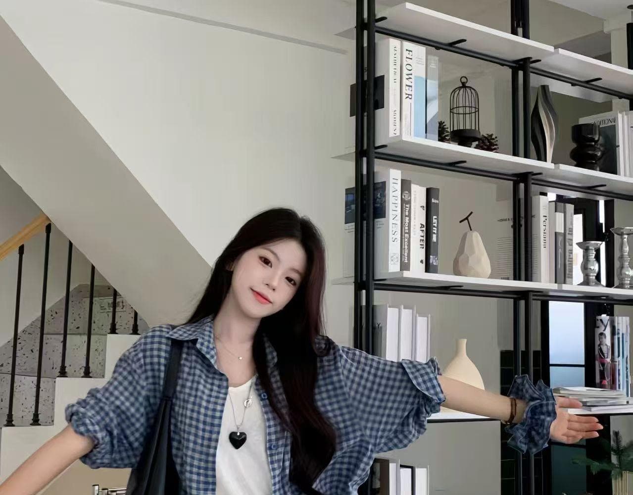 격자 무늬 셔츠 여성 코트 봄 2026 새로운 달콤함 루즈핏 셔츠 긴팔 레트로 맨위 선물 헤드 플라워 상세 이미지 1