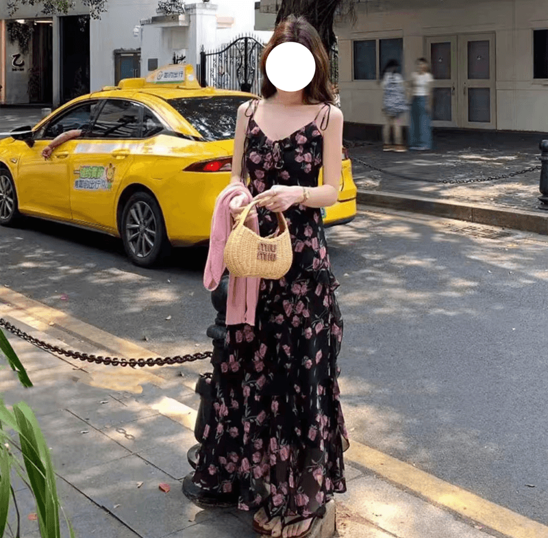 빅 사이즈 프랑스식 외국 가스 드레스 하이웨이스트 슬림해 보이는 꽃무늬 여름 섹션 슬립 드레스 V넥 프린트 한 마디 치마 이미지 5