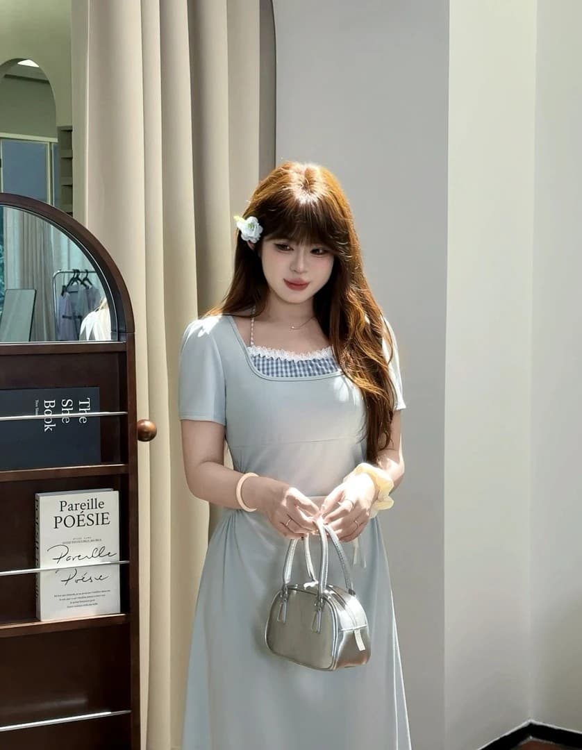 유럽 만약 바람 빅 사이즈 지방 mm 연령 감소 슬림해 보이는 새로운 작은 키 마이크로 지방 반팔 드레스 이미지 3