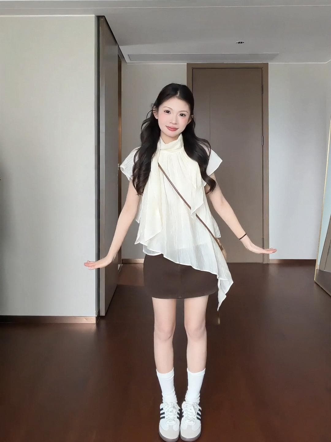 빅 사이즈 지방 mm 프랑스식 레트로 스탠드 칼라 반팔 여성 셔츠 고급 센스 루즈핏 부드러운 바람 리본 표지 배 맨위 상세 이미지 5