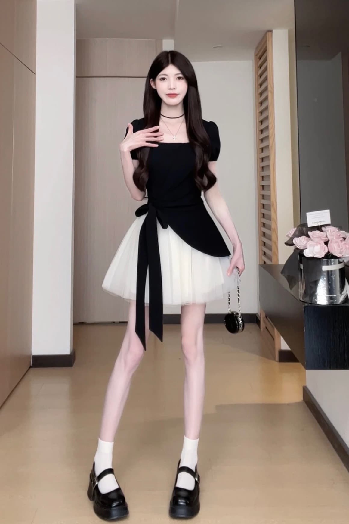 빅 사이즈 여름 배색 주름 허리 수축 디자인 센스 품격 드레스 이미지 4