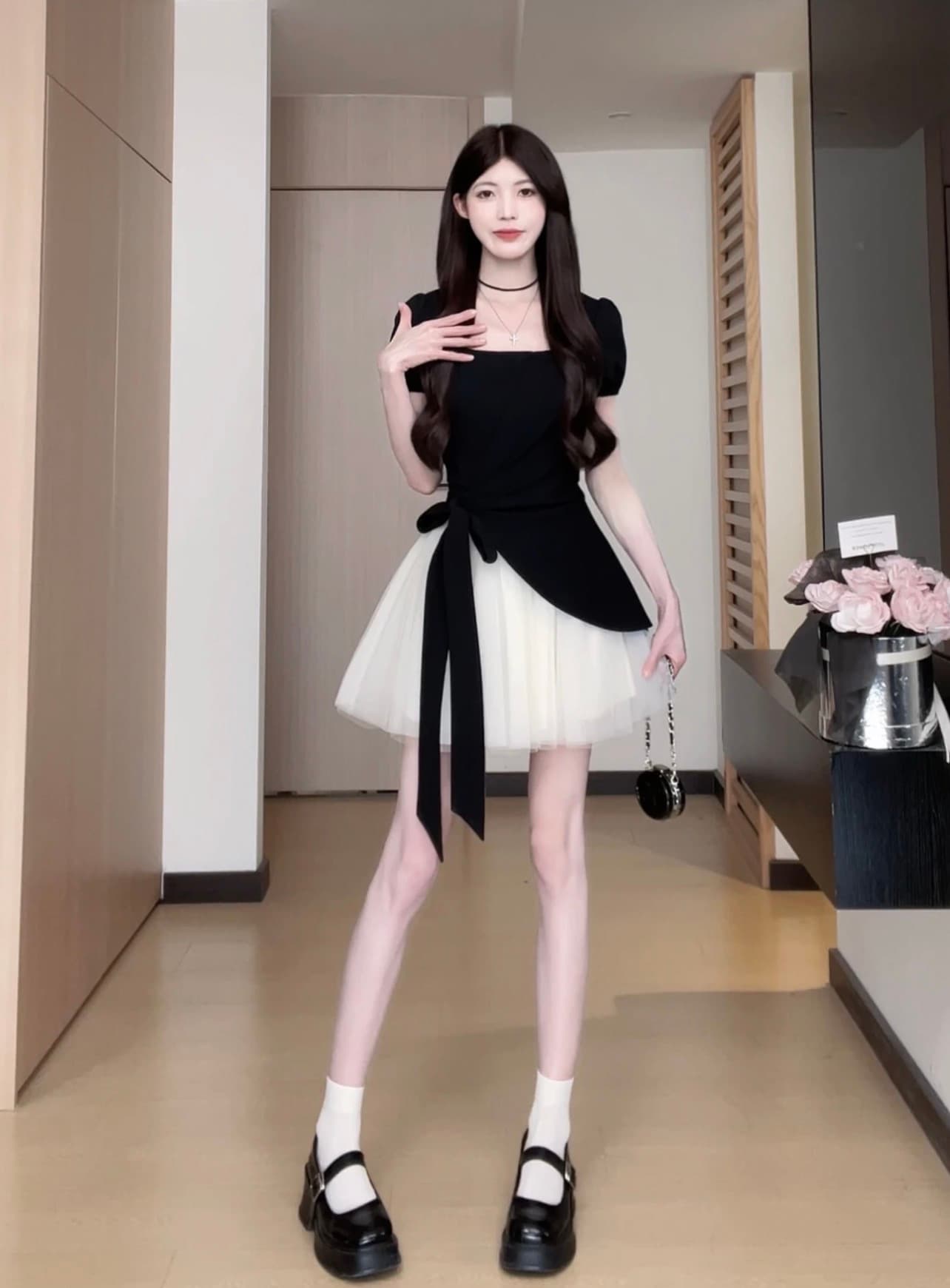 빅 사이즈 여름 배색 주름 허리 수축 디자인 센스 품격 드레스 이미지 3