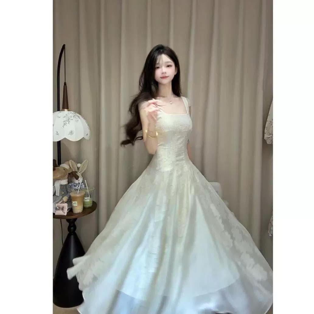 빅 사이즈 Breeze 꽃 프랑스식 천 골드 고급 센스 슬립 드레스 Tulle 광장 칼라 이미지 2