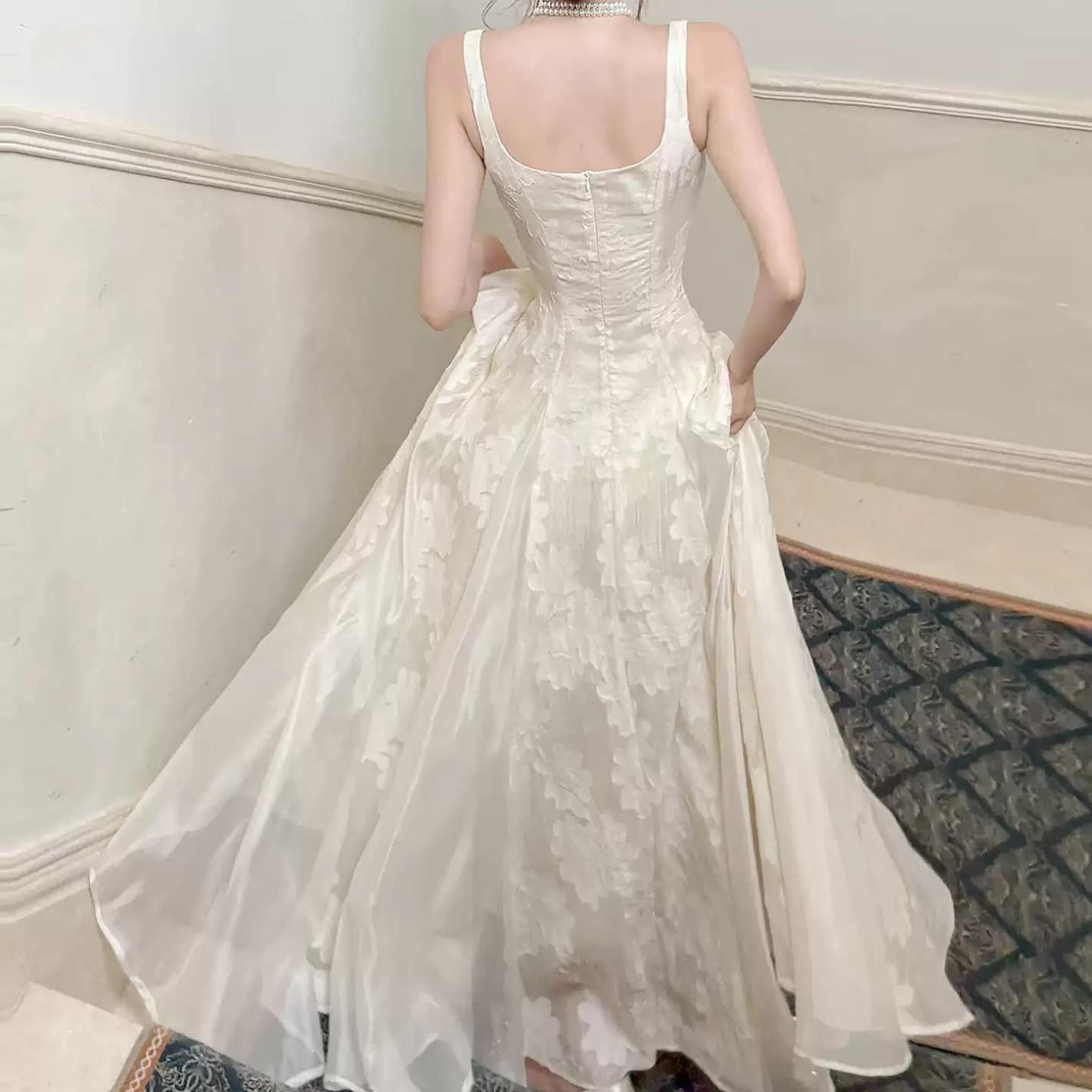 빅 사이즈 Breeze 꽃 프랑스식 천 골드 고급 센스 슬립 드레스 Tulle 광장 칼라 이미지 5