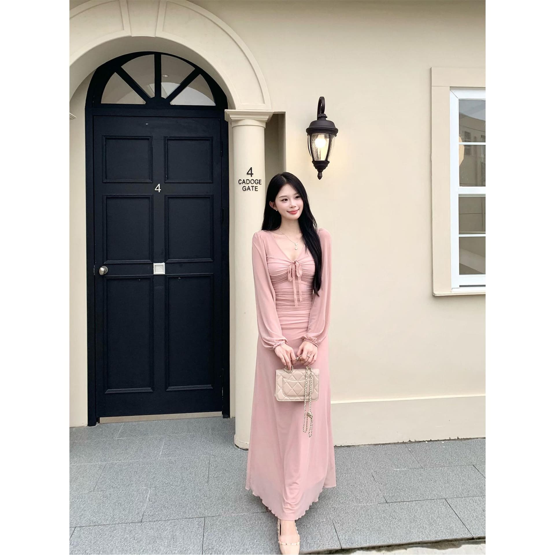빅 사이즈 프랑스식 긴팔 여성 드레스 이른 가을 몸매 가꾸기 스트랩 허리 수축 품격 롱 스커트 상세 이미지 6