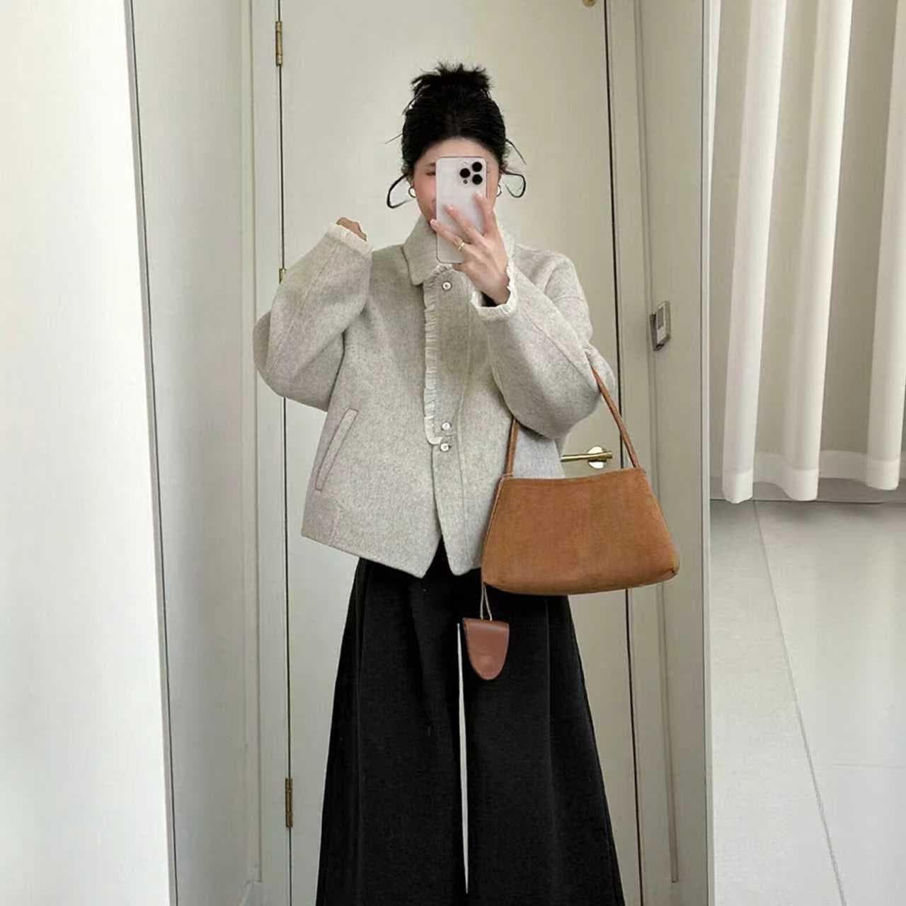 2026 가을 겨울 새로운 한 부서 품격 연령 감소 레이스 조각 여성 코트 코디 캐주얼 바지 슬림해 보이는 투피스 세트 트렌디 상세 이미지 1