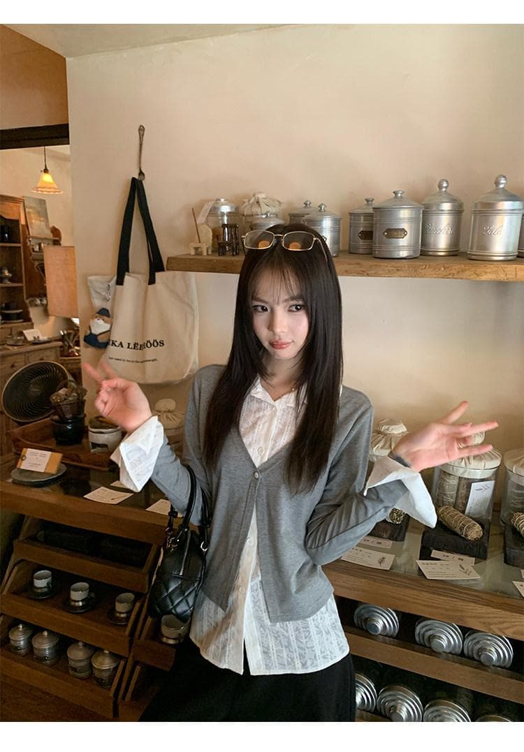 빅 사이즈 가을 패션 품격 프릴 디자인 V넥 긴팔 셔츠 새로운 빛 럭셔리 우아함 슬림해 보이는 맨위 상세 이미지 11