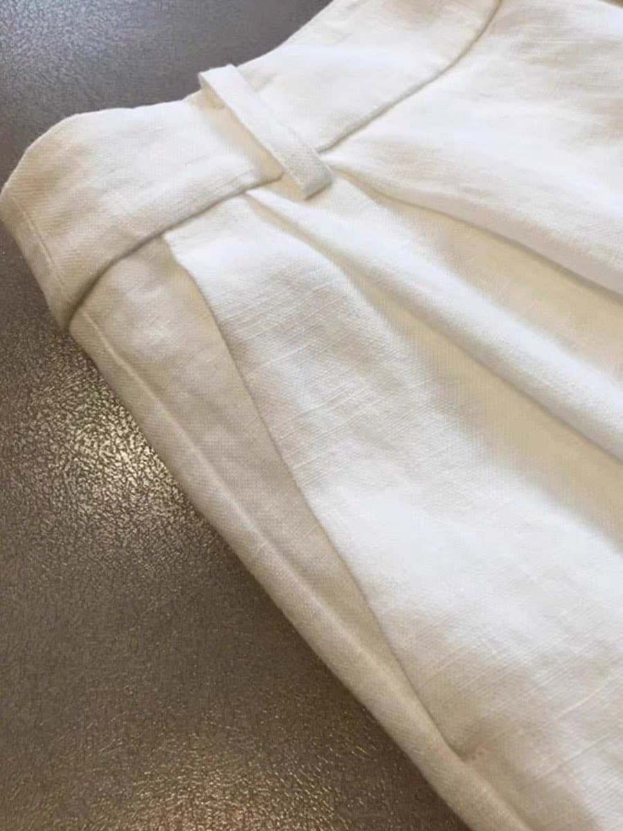 chao 화재 추천 오래된 돈 바람 느슨함 센스 화이트 자연 허리 플리츠 아시아 인 리넨 루즈핏 캐주얼 롱 바지 이미지 2