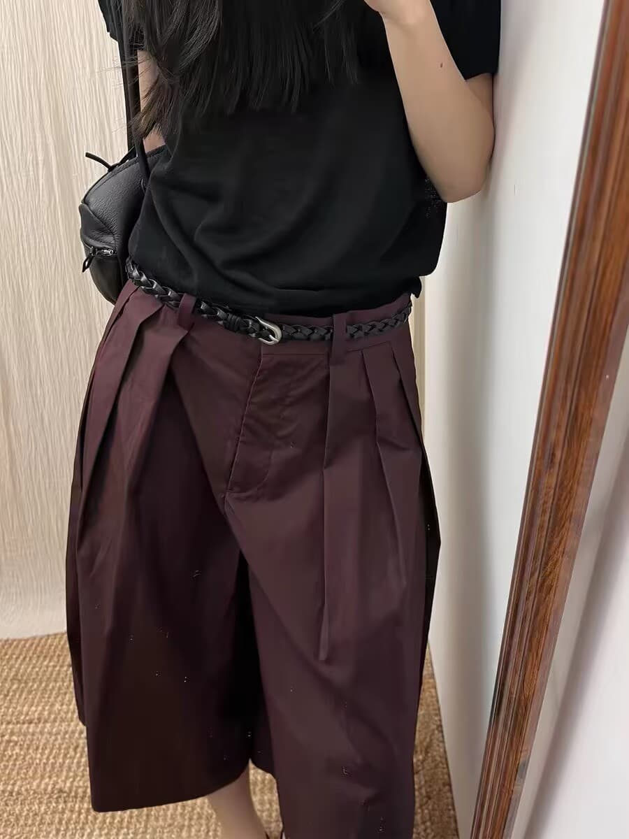 고급 센스 적갈색 한 마디 프로필 모양 명중 Pleat 7부 바지 여성 2026 새로운 레트로 다용도 정장 바지 이미지 4