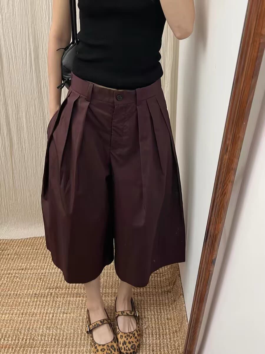 고급 센스 적갈색 한 마디 프로필 모양 명중 Pleat 7부 바지 여성 2026 새로운 레트로 다용도 정장 바지 상세 이미지 1