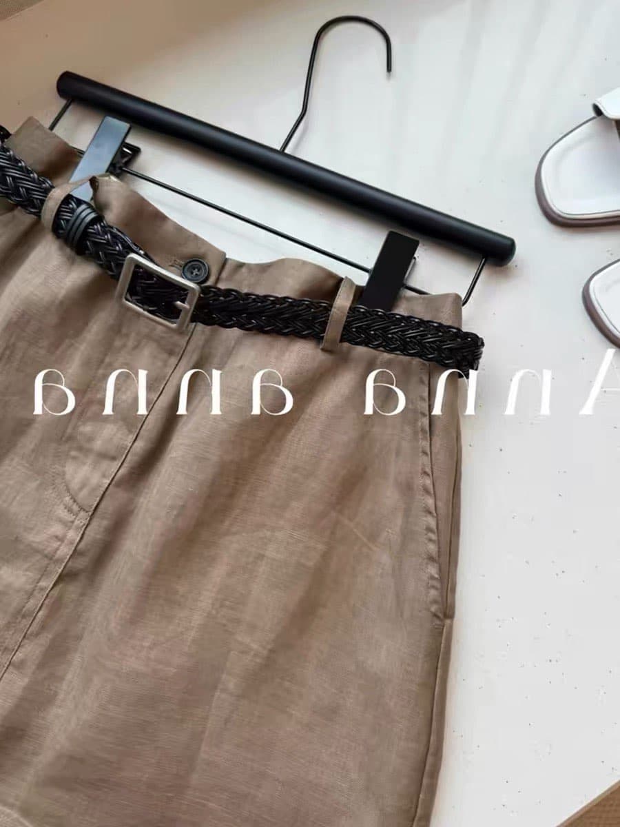 카키 색 아마 반신 스커트 여성 여름 작은 키 자이언트 잘 생긴 ~ 중 치마 면 린넨 반 스커트 하이웨이스트 한 마디 미니 스커트 이미지 4