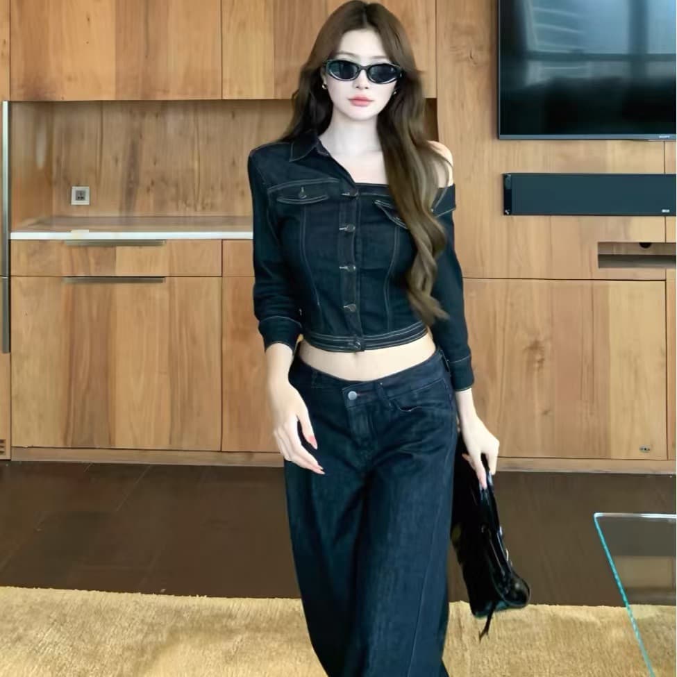 liixu 여름 오래된 돈 바람 캐주얼 품격 세트 캐주얼 셔츠 도루 센스 와이드 레그 팬츠 슬림해 보이는 출퇴근 전체 집합 이미지 2
