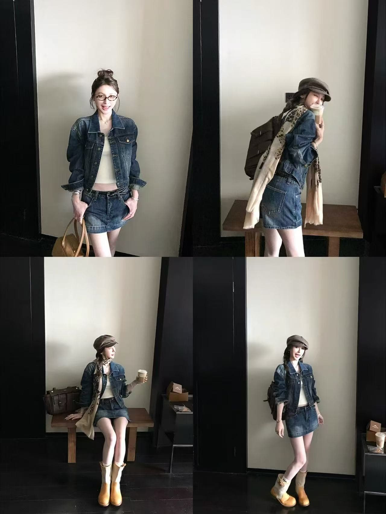 eans suit 느슨함 타닌 절대적으로 훌륭함 비율 워싱 면 부드러운 반면 이 뼈 느슨함 자기 접촉 데님 세트 이미지 2