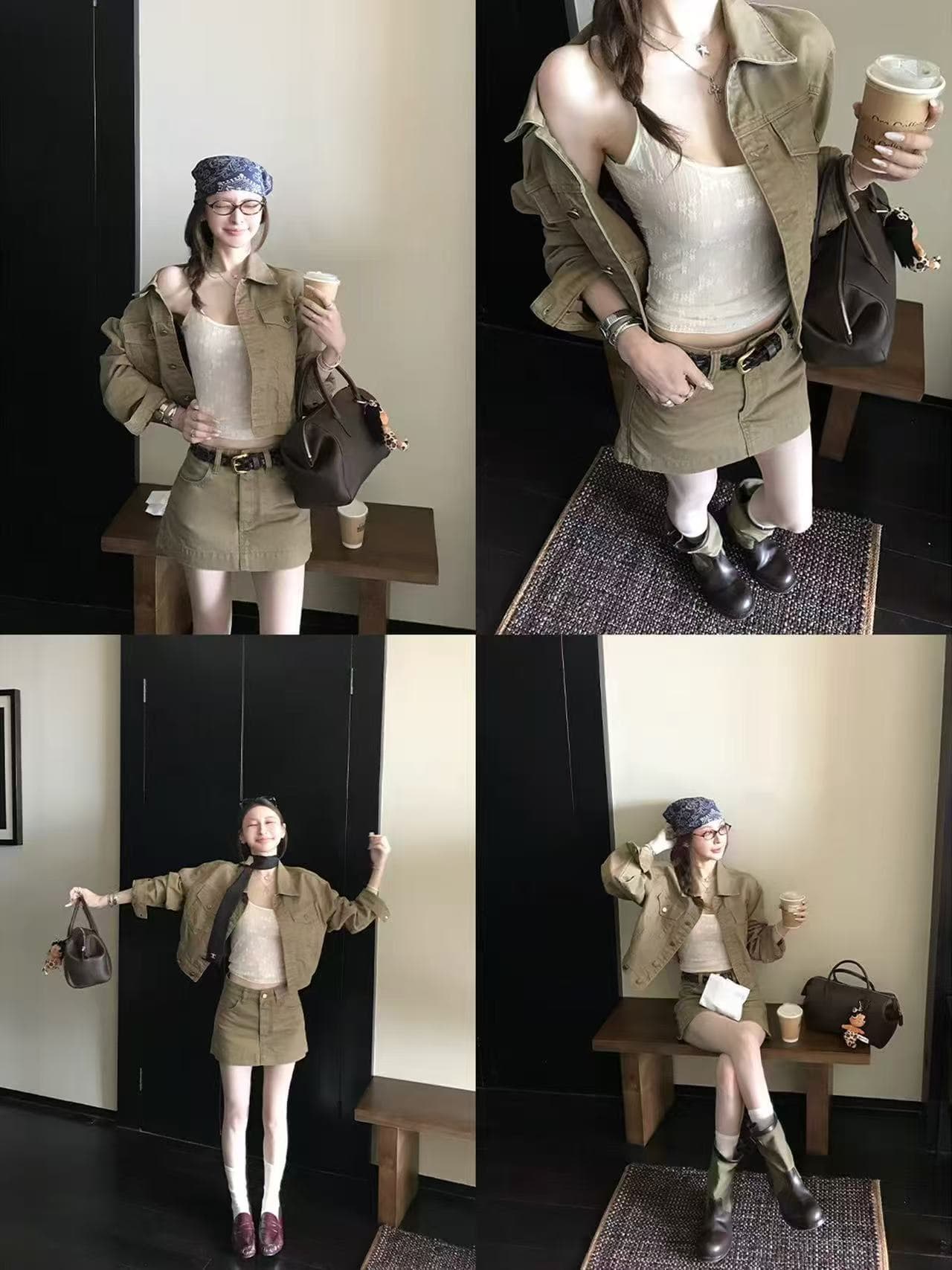 eans suit 느슨함 타닌 절대적으로 훌륭함 비율 워싱 면 부드러운 반면 이 뼈 느슨함 자기 접촉 데님 세트 이미지 3