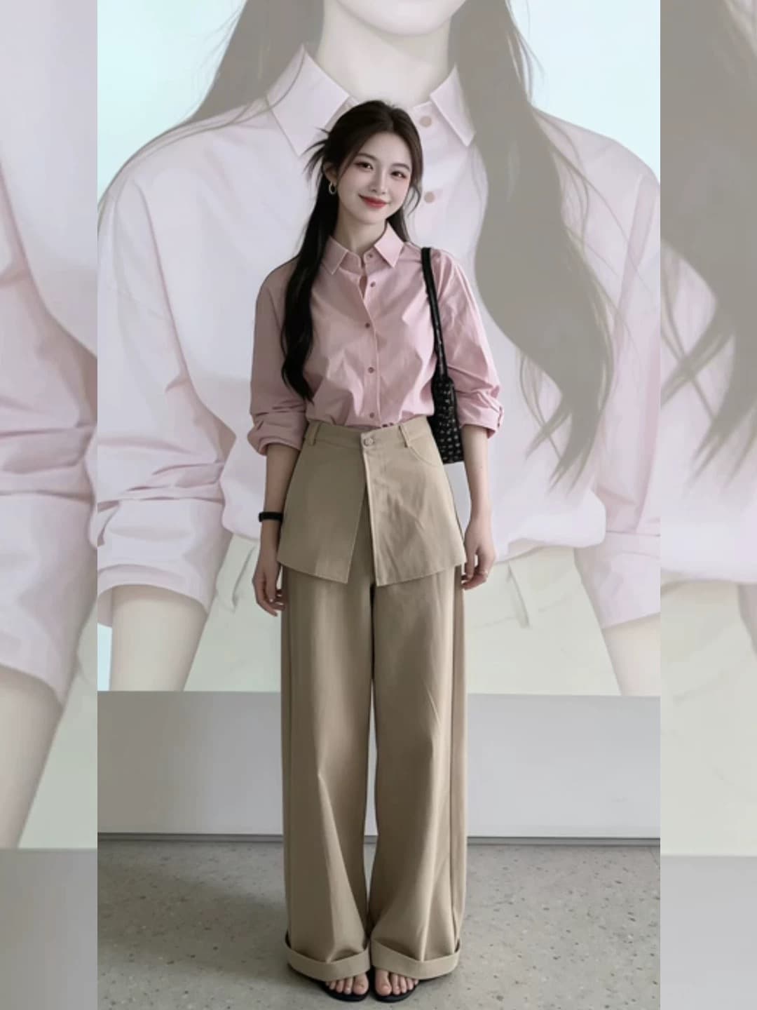 랩스커트팬츠 와이드 레그 팬츠 세트 높음 거리 다용도 2026 년 봄 새로운 디자인 센스 3종 세트 이미지 2