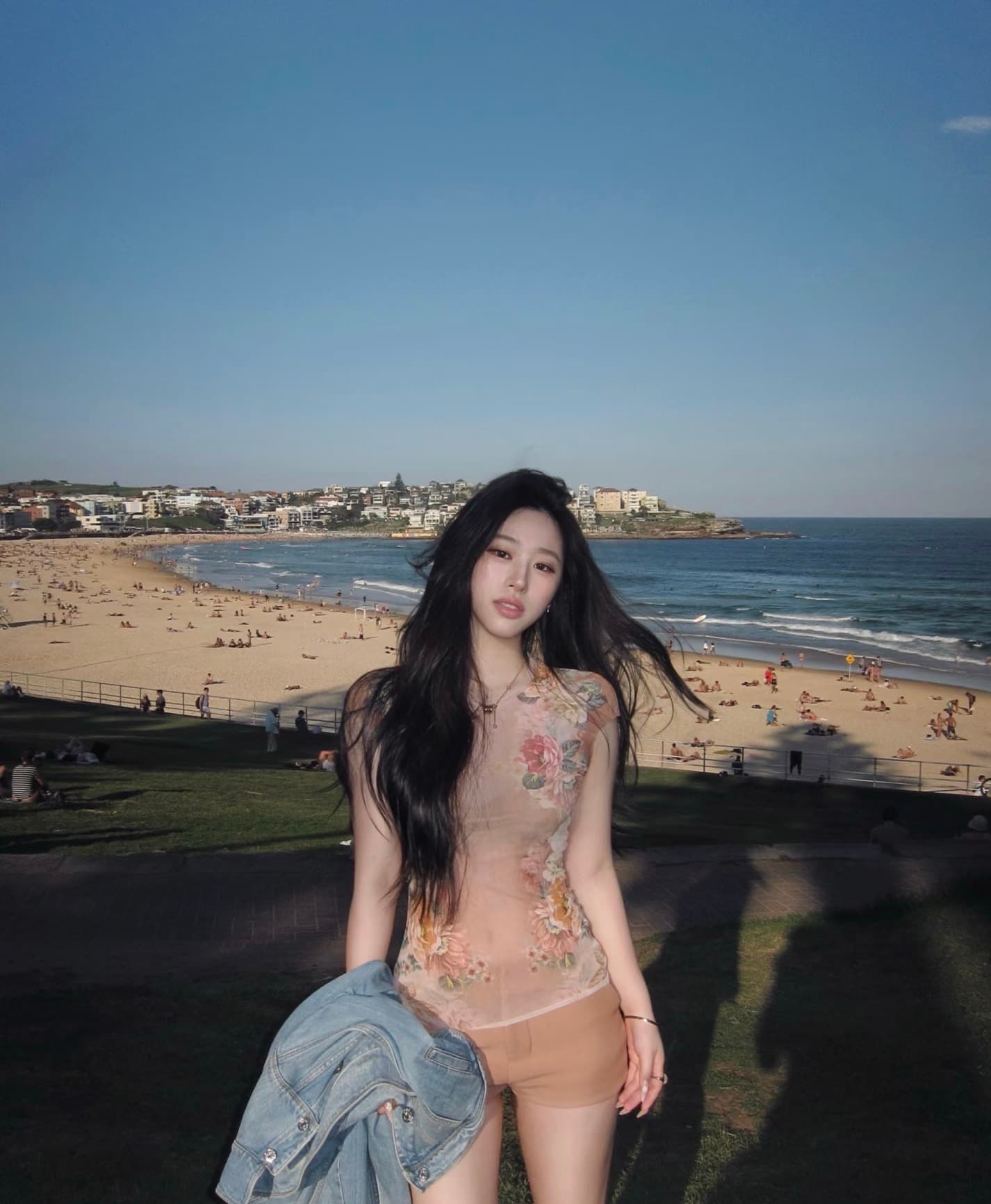아메리칸 순수한 욕망 섹시함 프린트 민소매 만나는 조끼 핫걸 바람 슬림해 보이는 새로운 맨위 경기 하이웨이스트 반바지 세트 상세 이미지 3