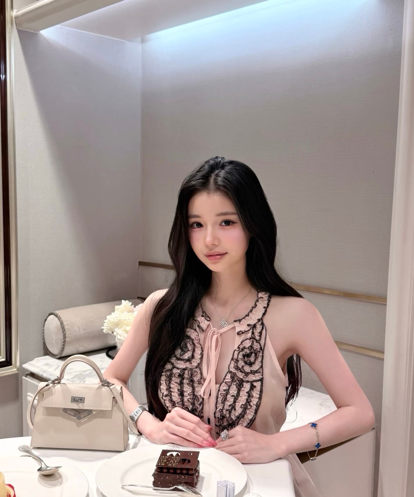 qiauuu 쉬폰 장미 세트 염색 계피 알몸의 살구 수공 장미 순수한 욕망 마이크로 ~을 통해 쉬폰 행침 목 맨위 여성 이미지 2