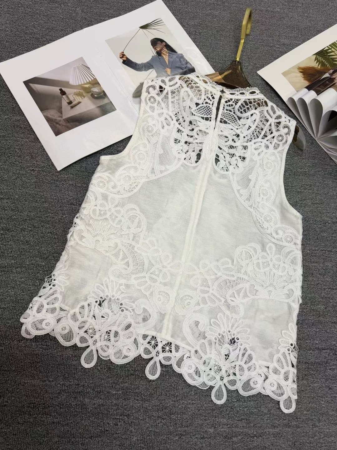 남쪽 법 휴일 바람 고급 무거운 작업 디자인 센스 아마 홀로우 아웃 레이스 조끼 여성 셔츠 스택 착용 싱글 착용 수 있습니다. 상세 이미지 4