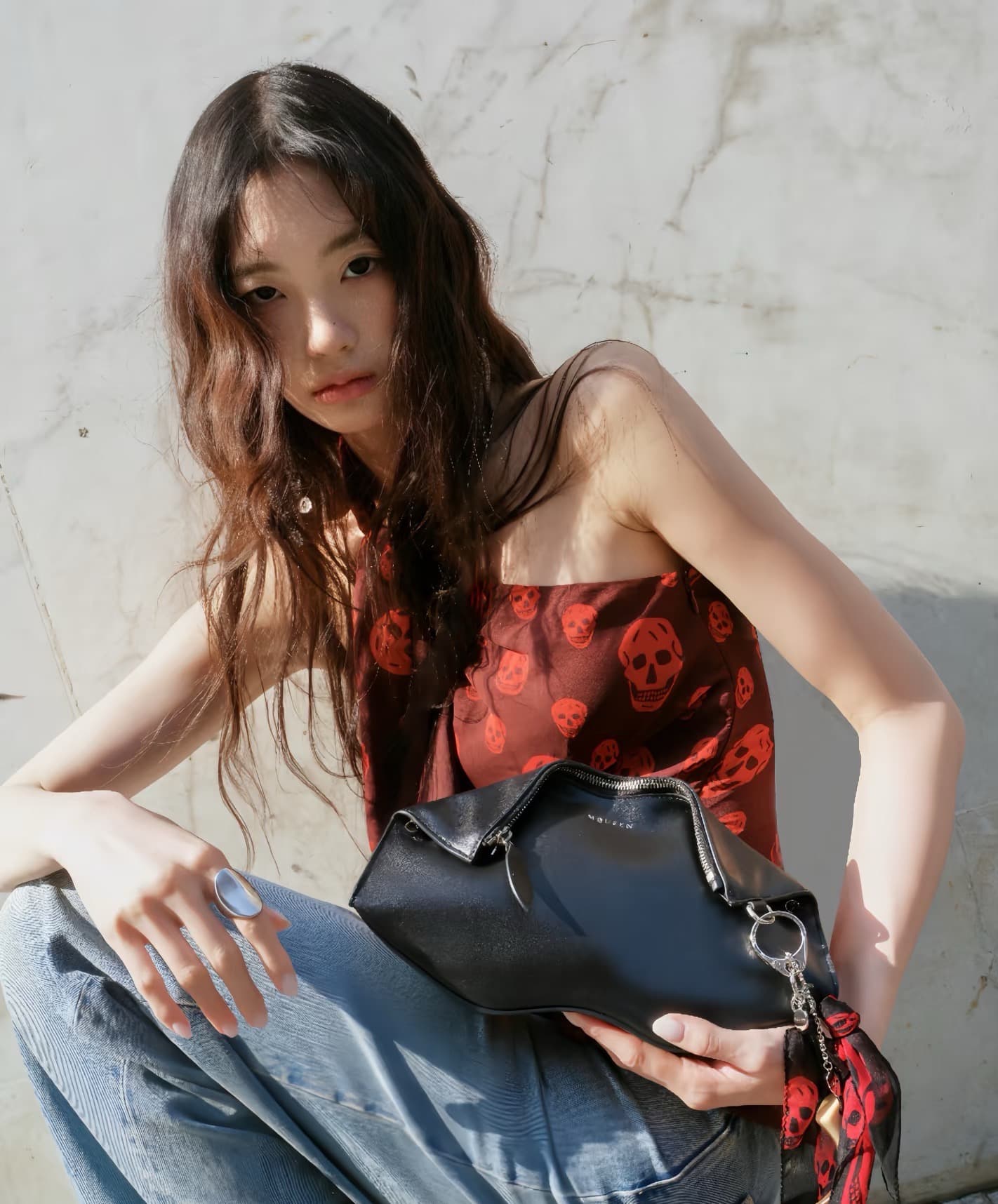 순수한 욕망 해골 시리즈 마이크로 Pleat 허리 수축 깊은 V 넥 행침 목 슬립 맨위 고급 센스 드레스 이미지 3