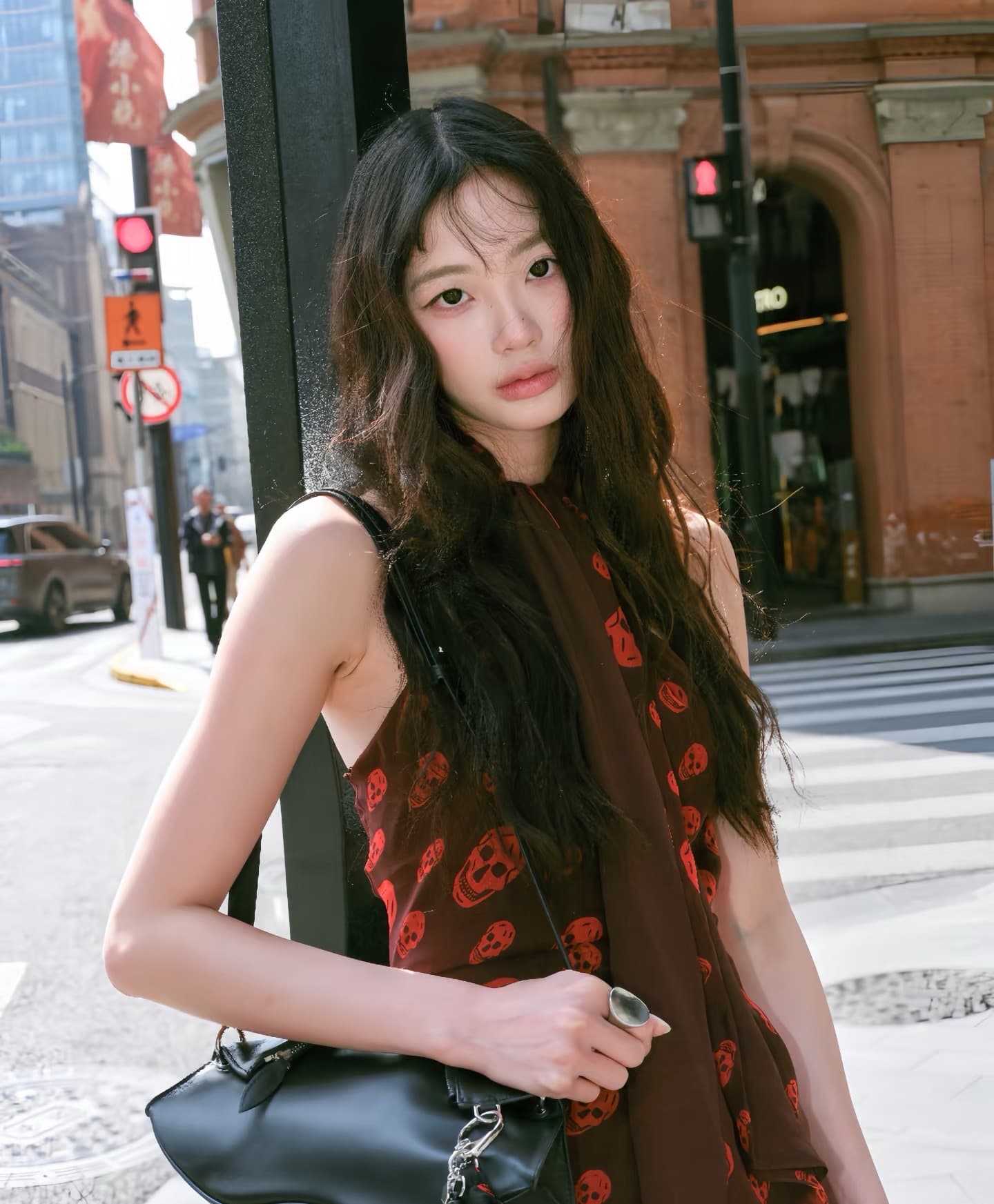 순수한 욕망 해골 시리즈 마이크로 Pleat 허리 수축 깊은 V 넥 행침 목 슬립 맨위 고급 센스 드레스 상세 이미지 1