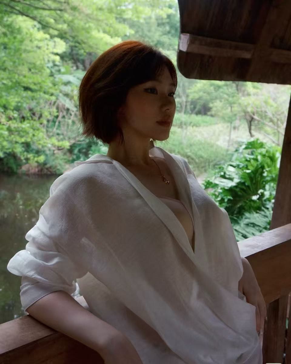 순수한 욕망 자외선 차단 해체 디자인 센스 폴로 칼라 중복 도루 흔들다 밑단 주간 실크 아마 셔츠 상세 이미지 1