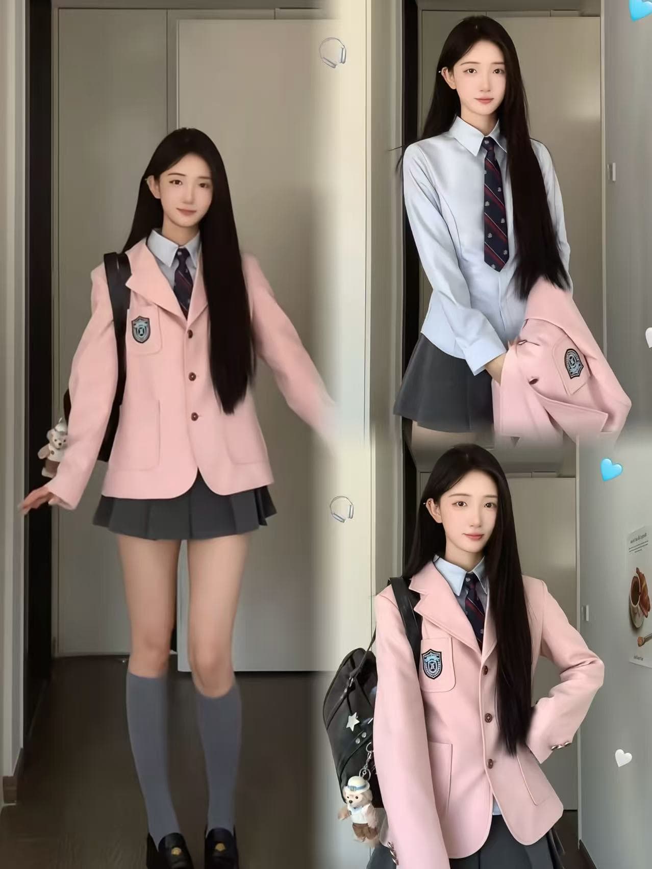 학원 스타일 일본식 jk 유니폼 분말 정장 단추 오픈 가디건 긴팔 회색 미니 스커트 여성 가을 겨울 학교 들어 센스 세트