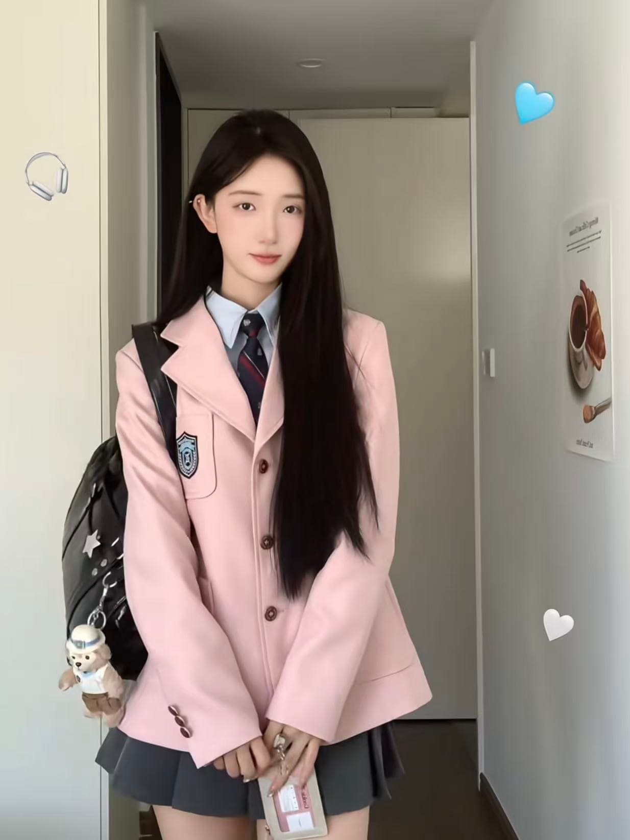 학원 스타일 일본식 jk 유니폼 분말 정장 단추 오픈 가디건 긴팔 회색 미니 스커트 여성 가을 겨울 학교 들어 센스 세트 상세 이미지 4