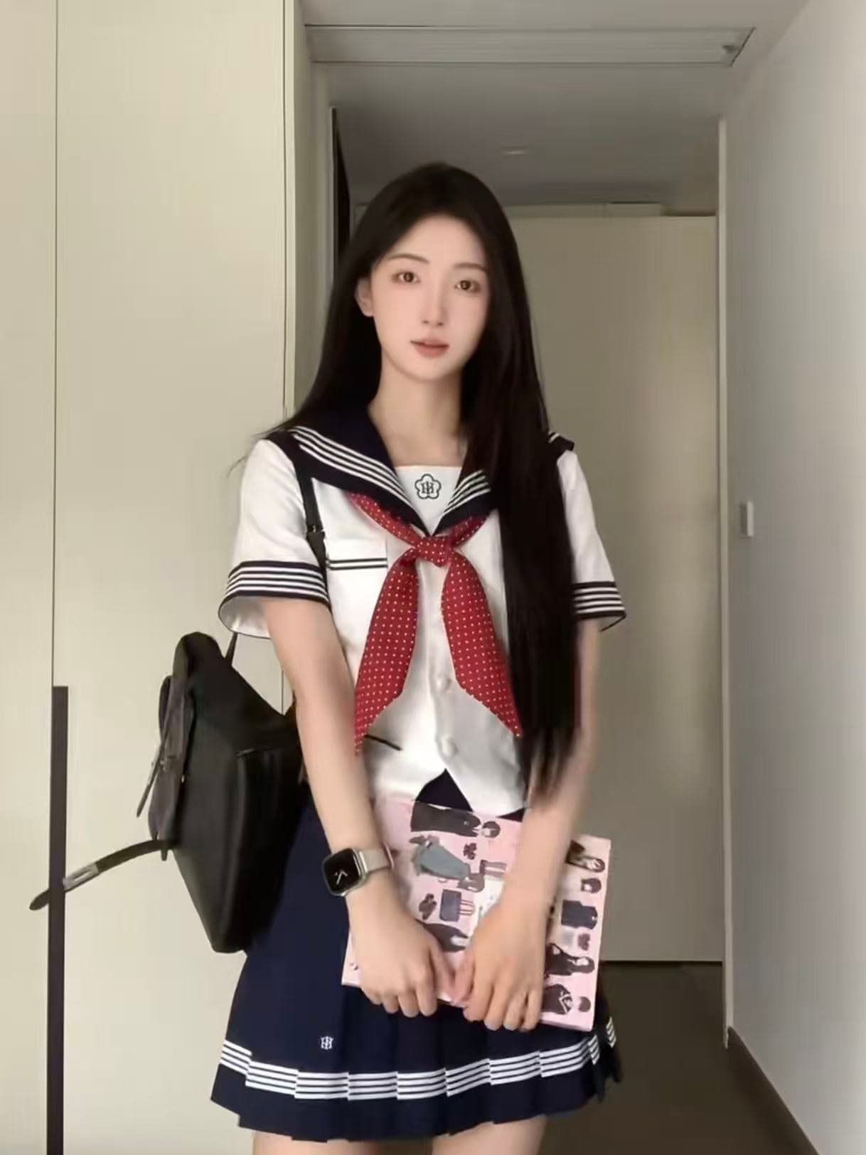 물 옥 여름 옷 일본식 선원 칼라 jk 유니폼 여성복 A라인 스커트 슬림해 보이는 학원 스타일 상세 이미지 4