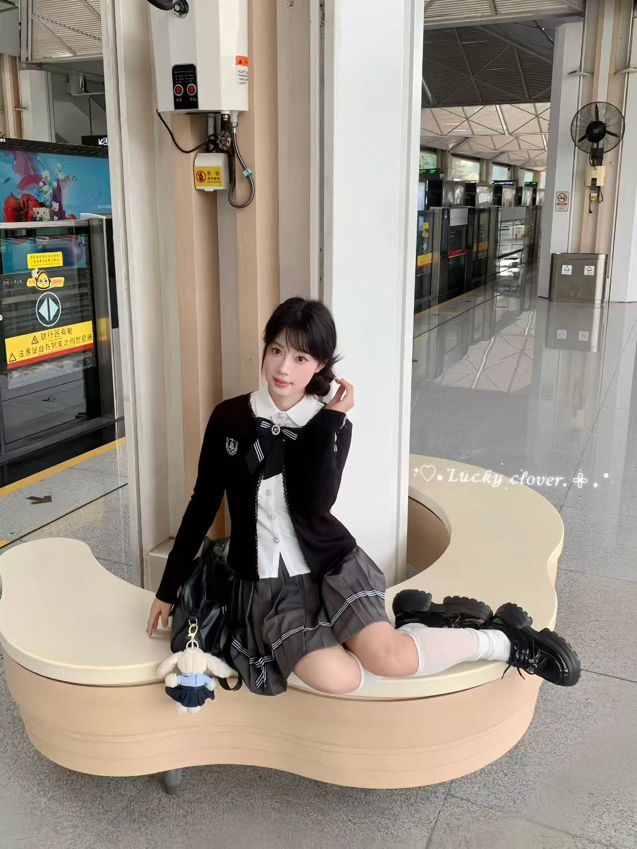 실사 한 부서 학원 스타일 세트 jk 유니폼 오픈 가디건 플리츠 스커트 여성 셔츠 봄 여름 상세 이미지 4