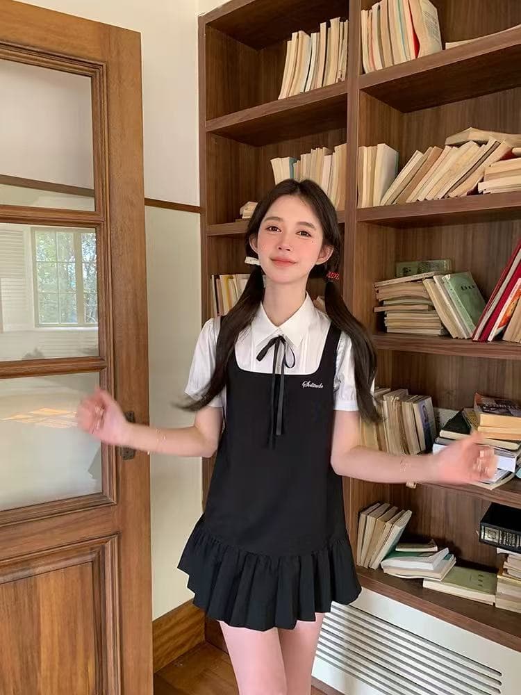 조끼 스커트 학원 스타일 여성 여름 달콤함 귀여운 퍼플 색상 슬립 드레스 셔츠 점프 슈트 치마 세트 도쿄 세 살 시간 기억하다 jk 이미지 4