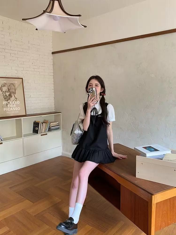 조끼 스커트 학원 스타일 여성 여름 달콤함 귀여운 퍼플 색상 슬립 드레스 셔츠 점프 슈트 치마 세트 도쿄 세 살 시간 기억하다 jk 상세 이미지 1