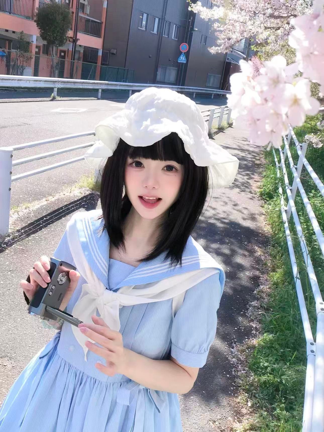 학원 스타일 한여름 서비스 연령 감소 해군 칼라 블루 스트라이프 소녀 나비 매듭 드레스 해변가 이미지 2