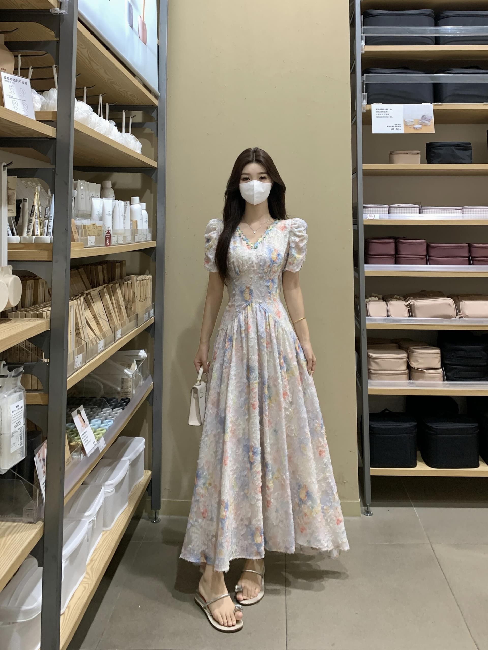 실사 빅 사이즈 프랑스식 달콤한 스타일 꽃무늬 드레스 하이웨이스트 슬림해 보이는 여름 새로운 아름다운 요정 롱 스커트 상세 이미지 18