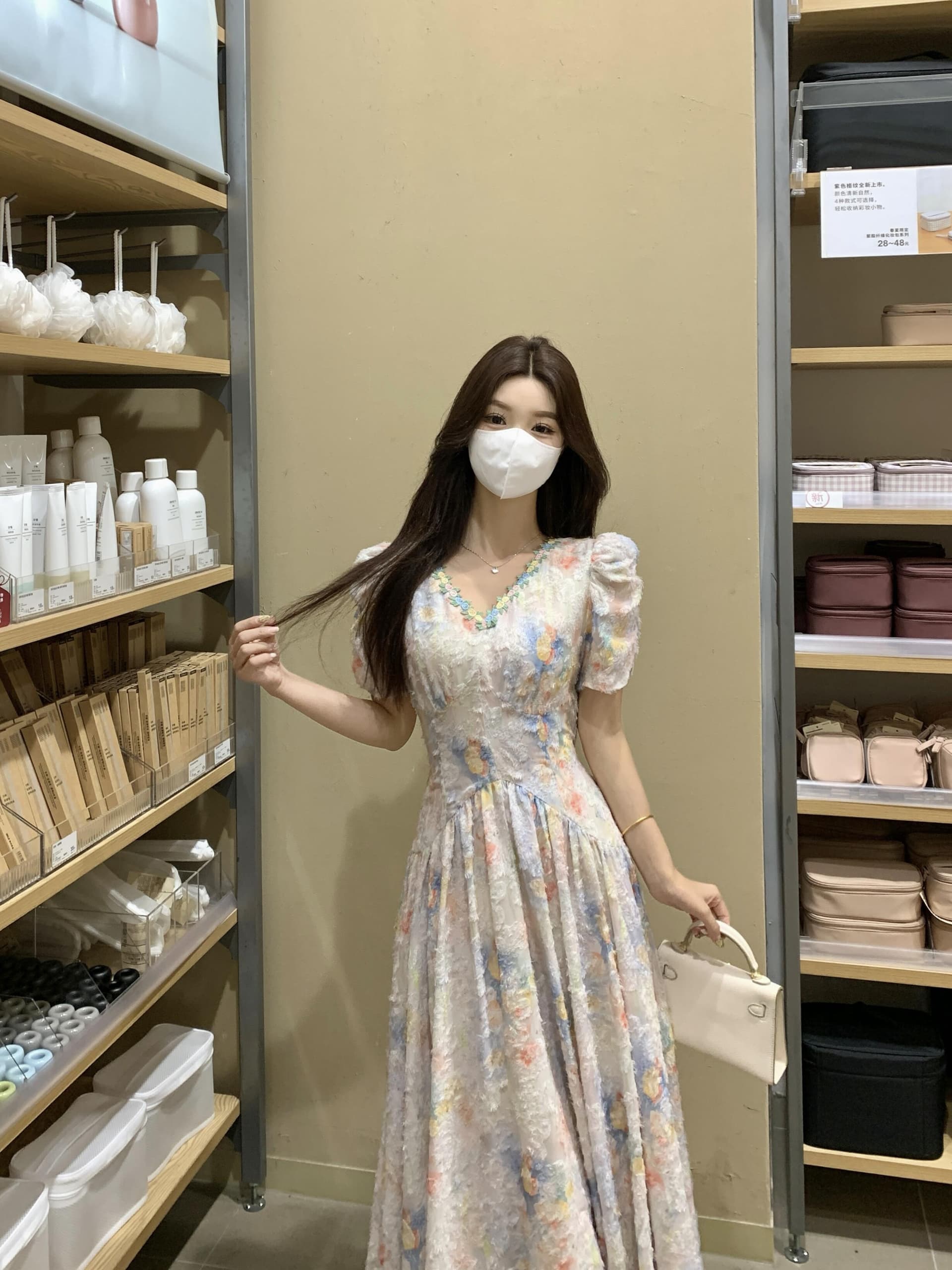 실사 빅 사이즈 프랑스식 달콤한 스타일 꽃무늬 드레스 하이웨이스트 슬림해 보이는 여름 새로운 아름다운 요정 롱 스커트 상세 이미지 19