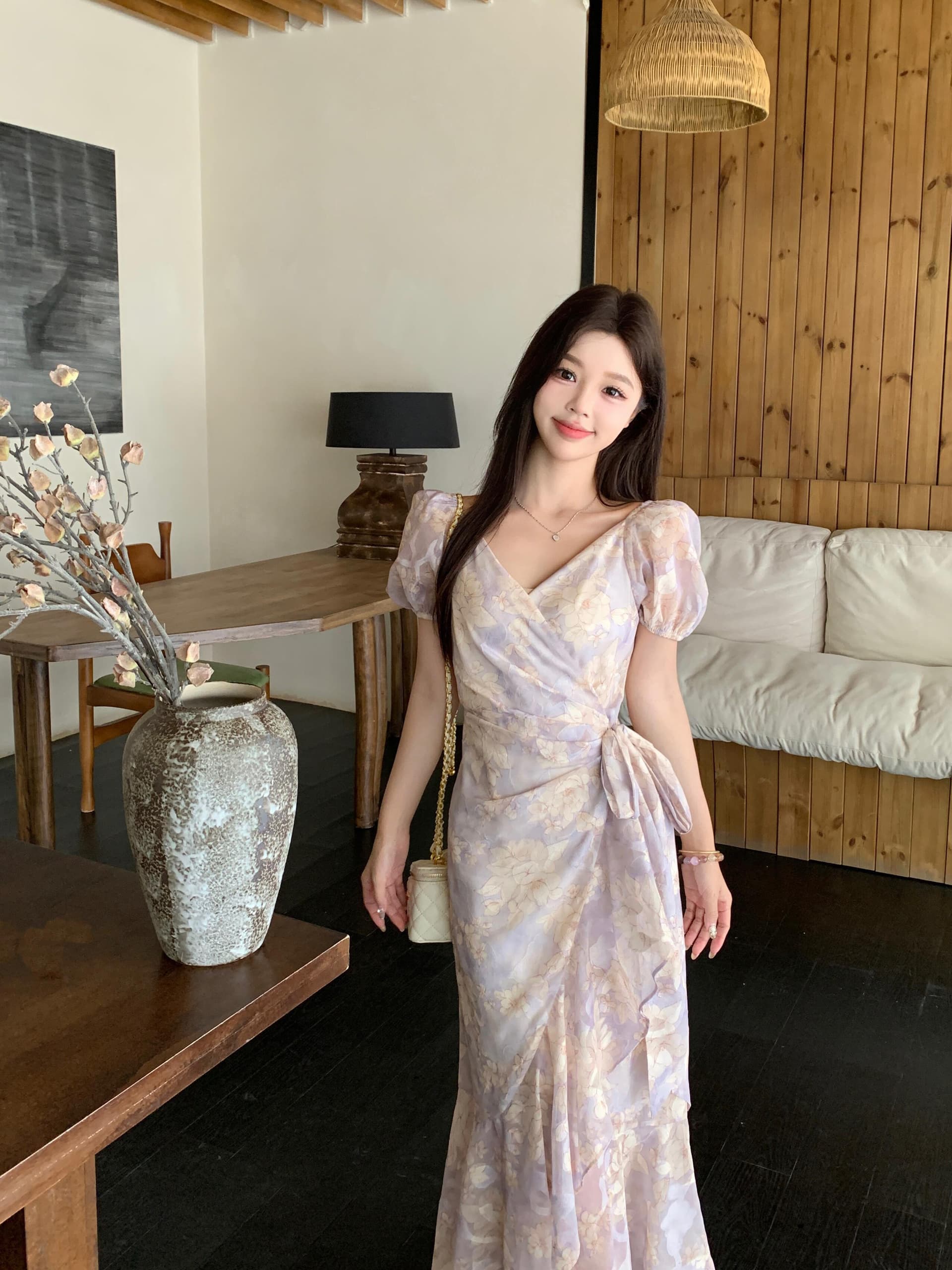 실사 빅 사이즈 여름 낭만주의 ~ 중 치마 하나 슬라이스 스트랩 프랑스식 낭만주의 프린트 드레스 상세 이미지 1